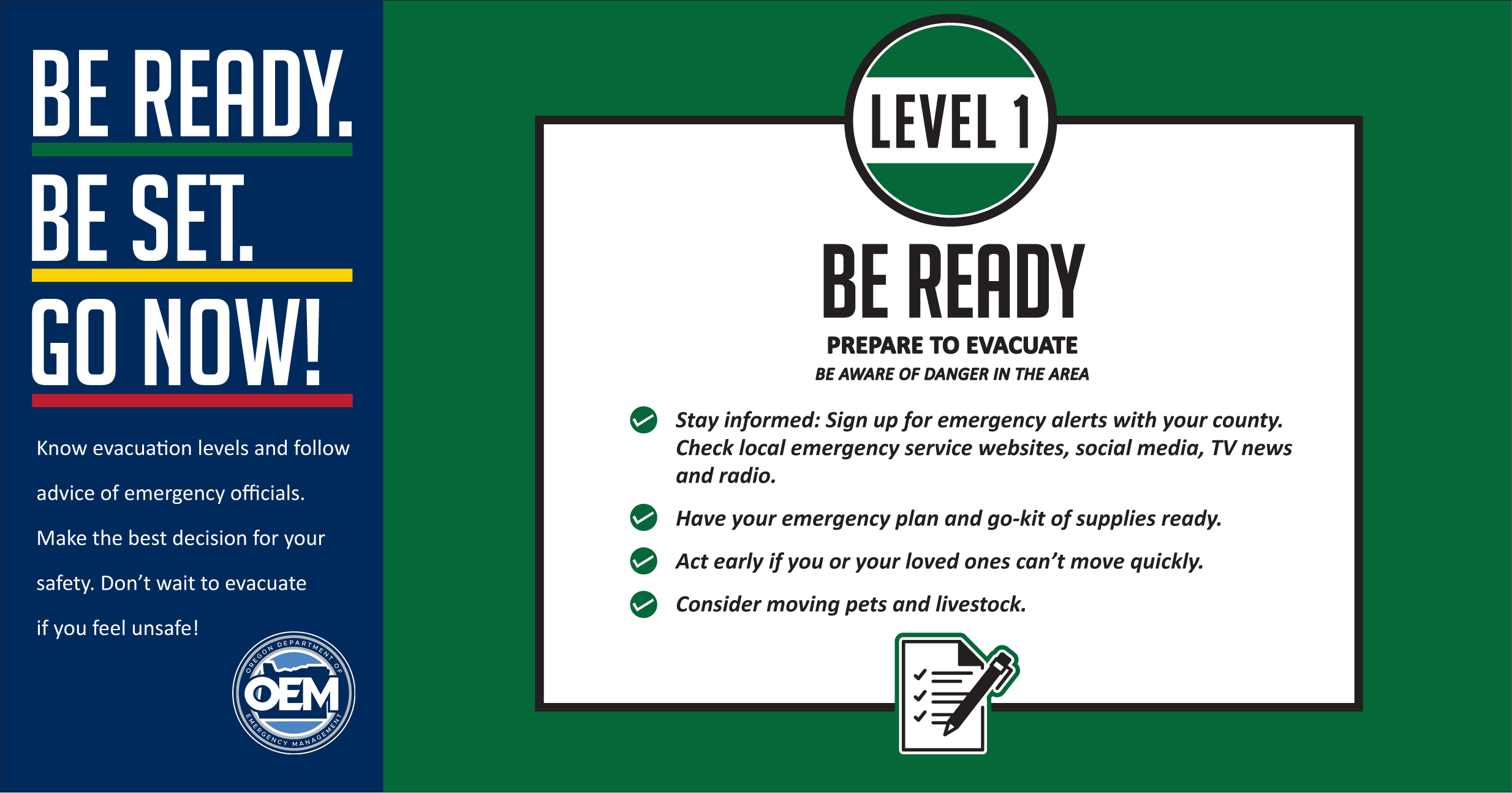 Level 1 Evacuation - Be Ready 
