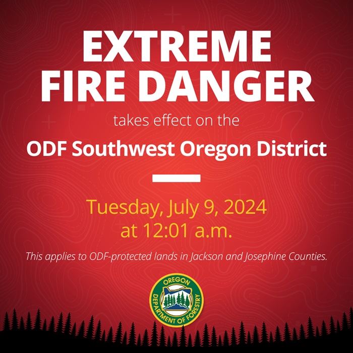 Extreme Fire Danger graphic, the danger level is extreme as of July 9, 2024