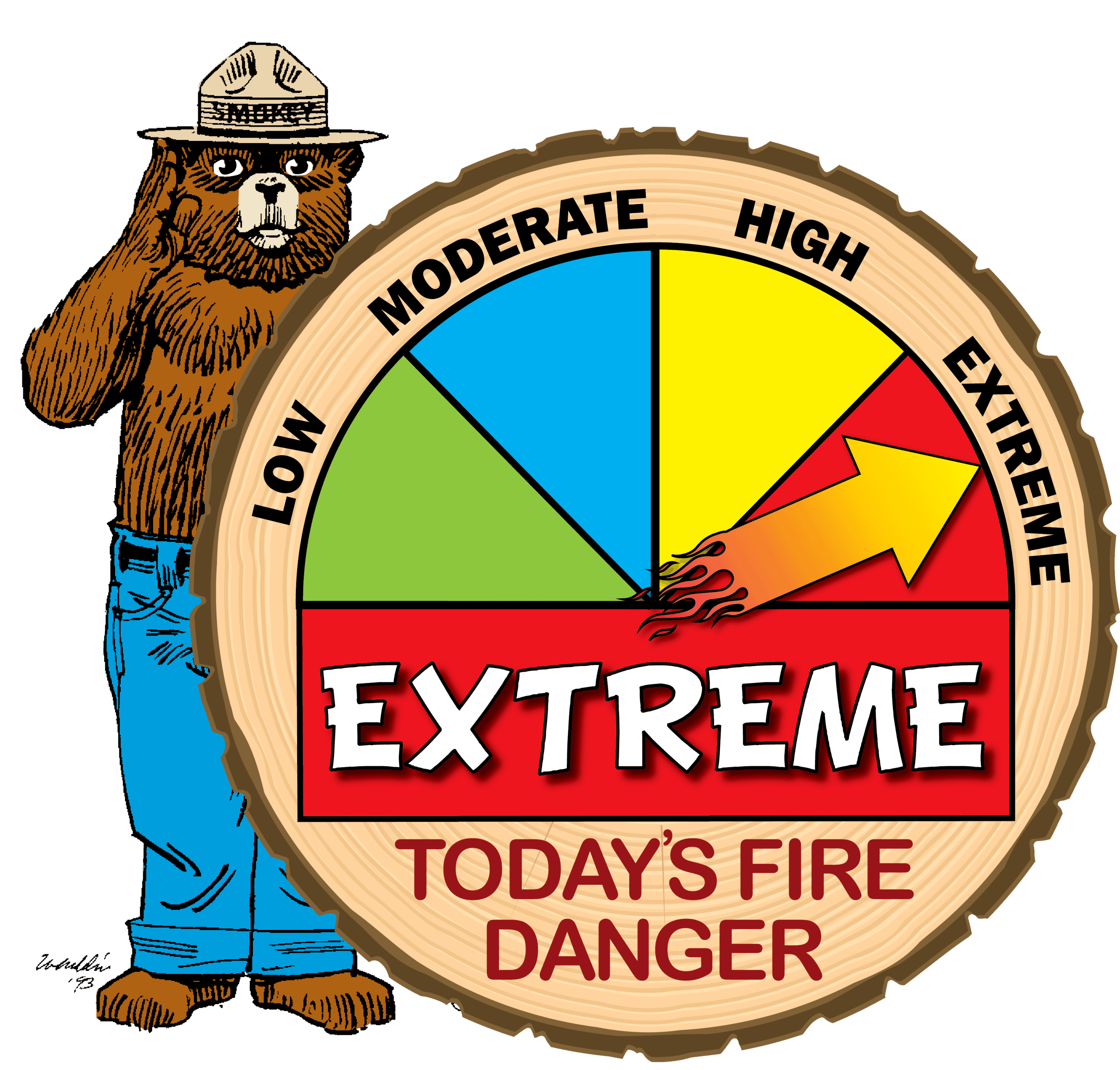 fire danger level extreme with smokey bear