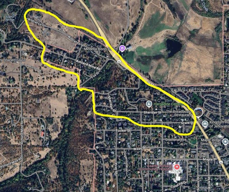 Ashland map that shows are for planned power outage