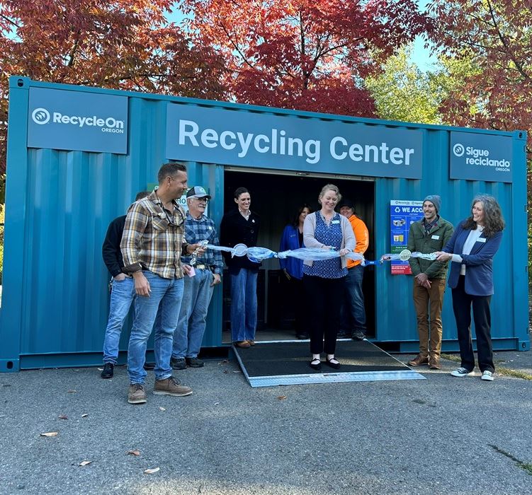 Ribbon cutting at a recycle center 