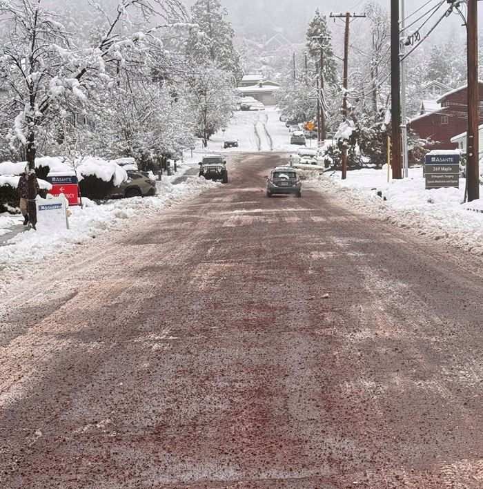 Snowy Street with cinder 