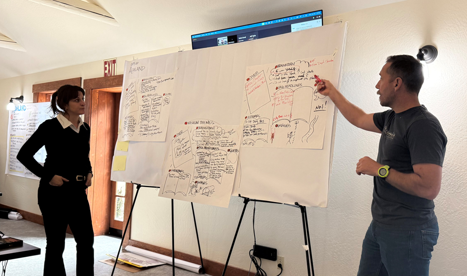 Two people presenting at a workshop