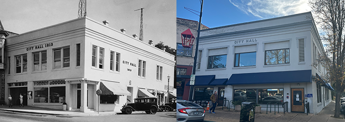 Side by side comparison of the same building 